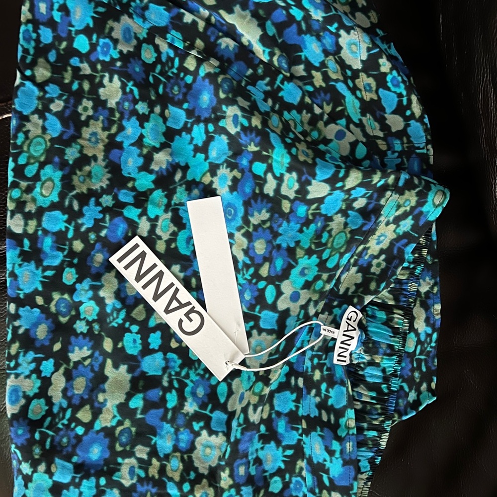 Ganni Blue and Green Floral Skirt